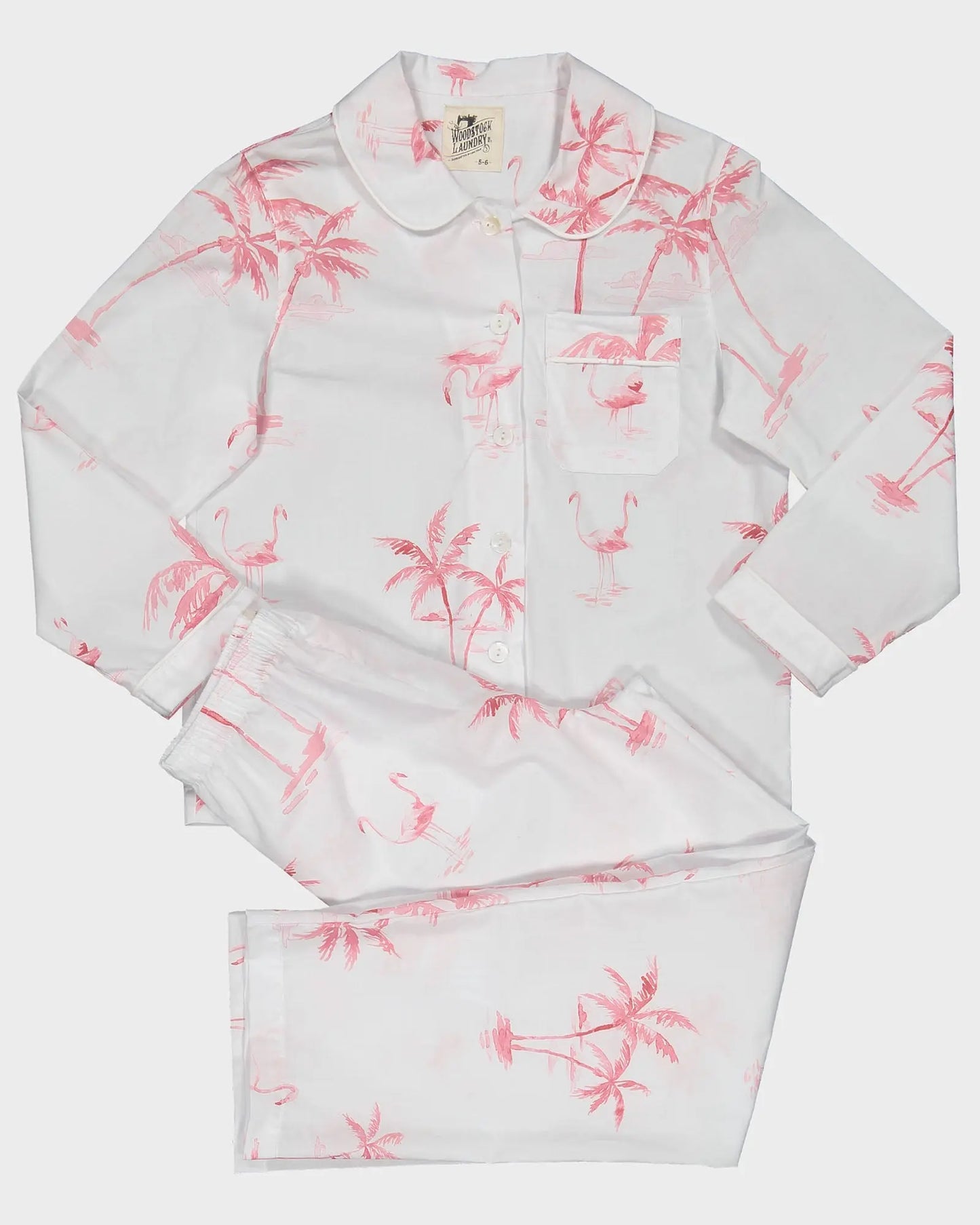 Girls Long Pyjamas - Pink palms Woodstock Laundry