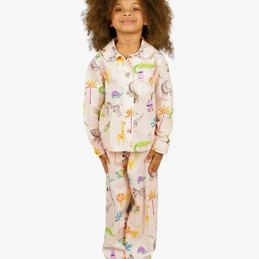 Girls Long Pyjamas - Safari Pink Woodstock Laundry