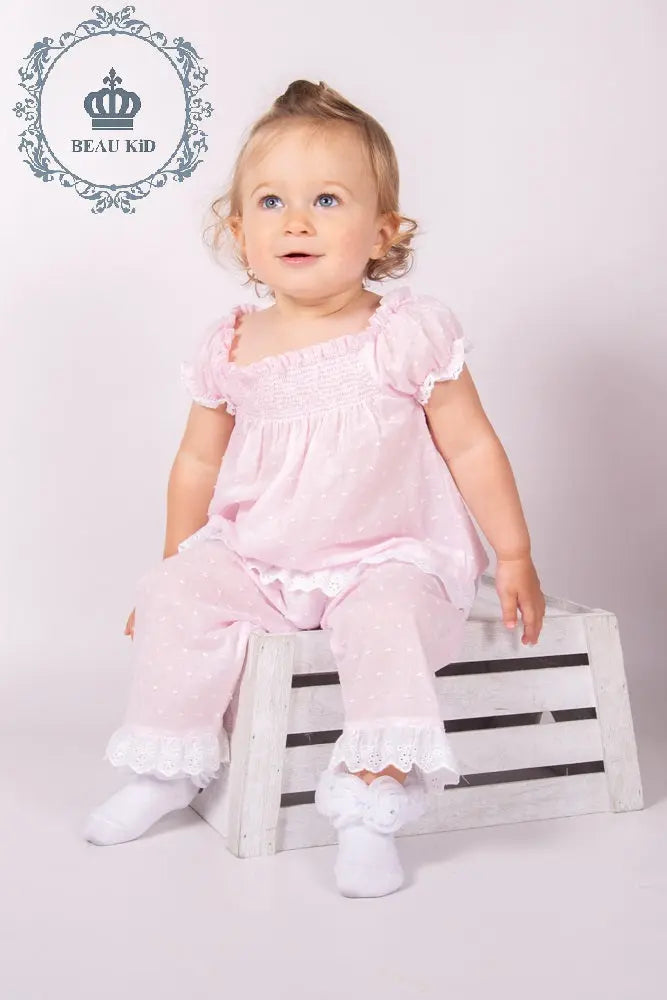 Girls Pink Voile Pyjama Trouser Set BEAU KiD