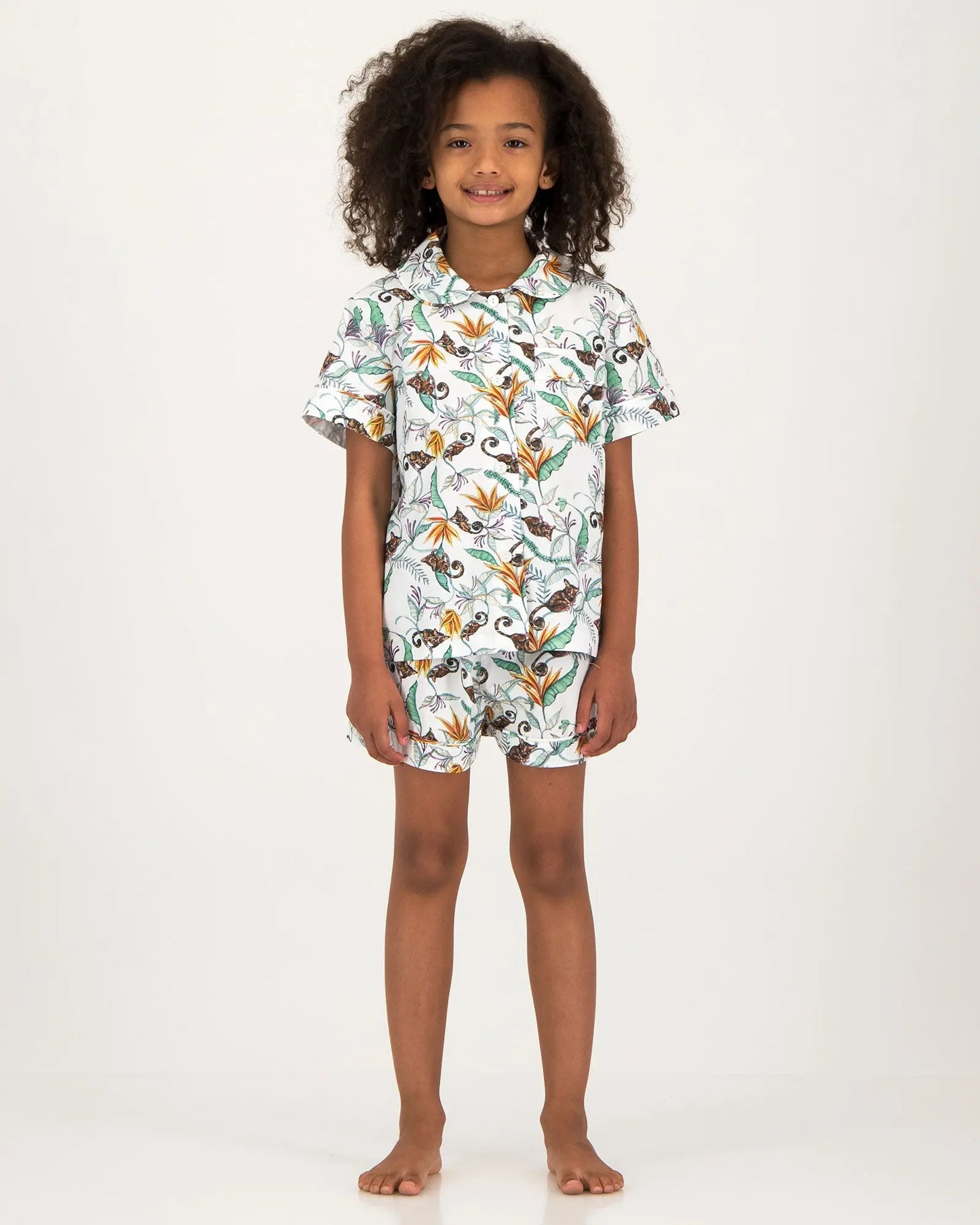 Girls Short Pyjamas - Night Monkeys White Woodstock Laundry