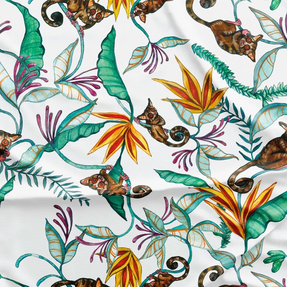 Girls Short Pyjamas - Night Monkeys White Woodstock Laundry