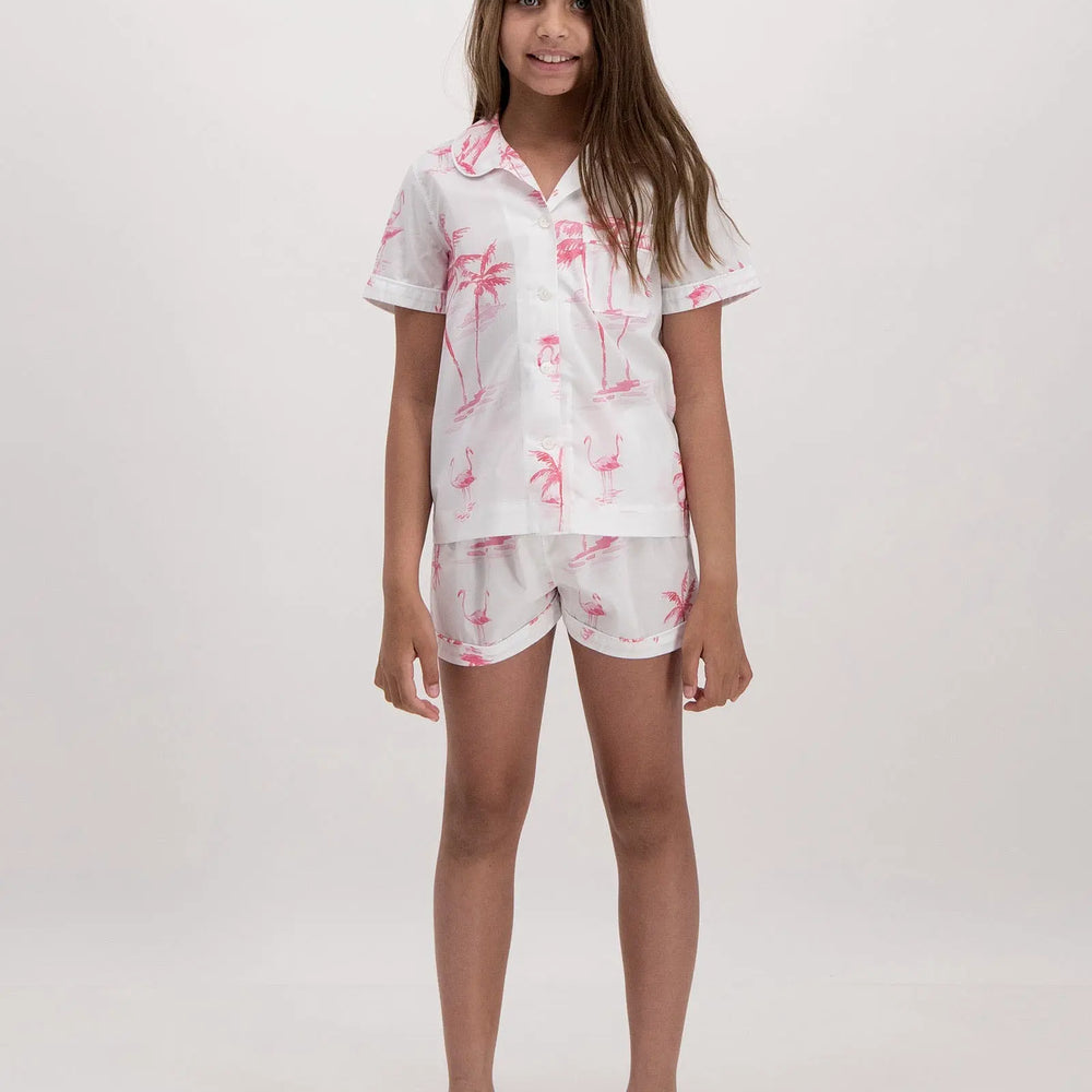 Girls Short Pyjamas - Pink Palms Woodstock Laundry