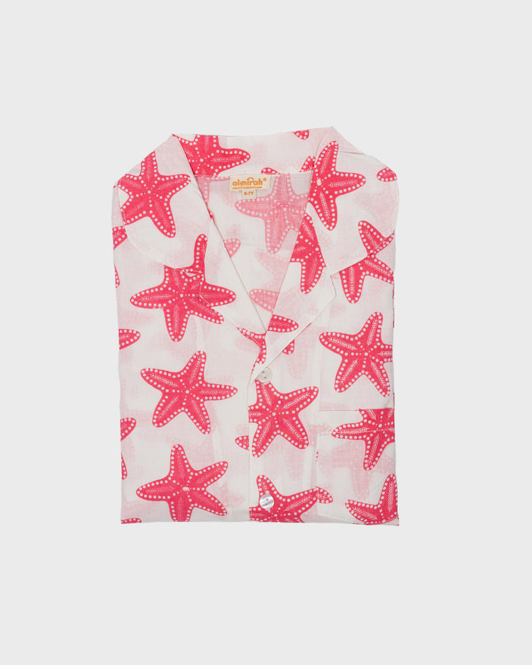 Girls & Boys Cotton Pyjamas in Pink Starfish Print