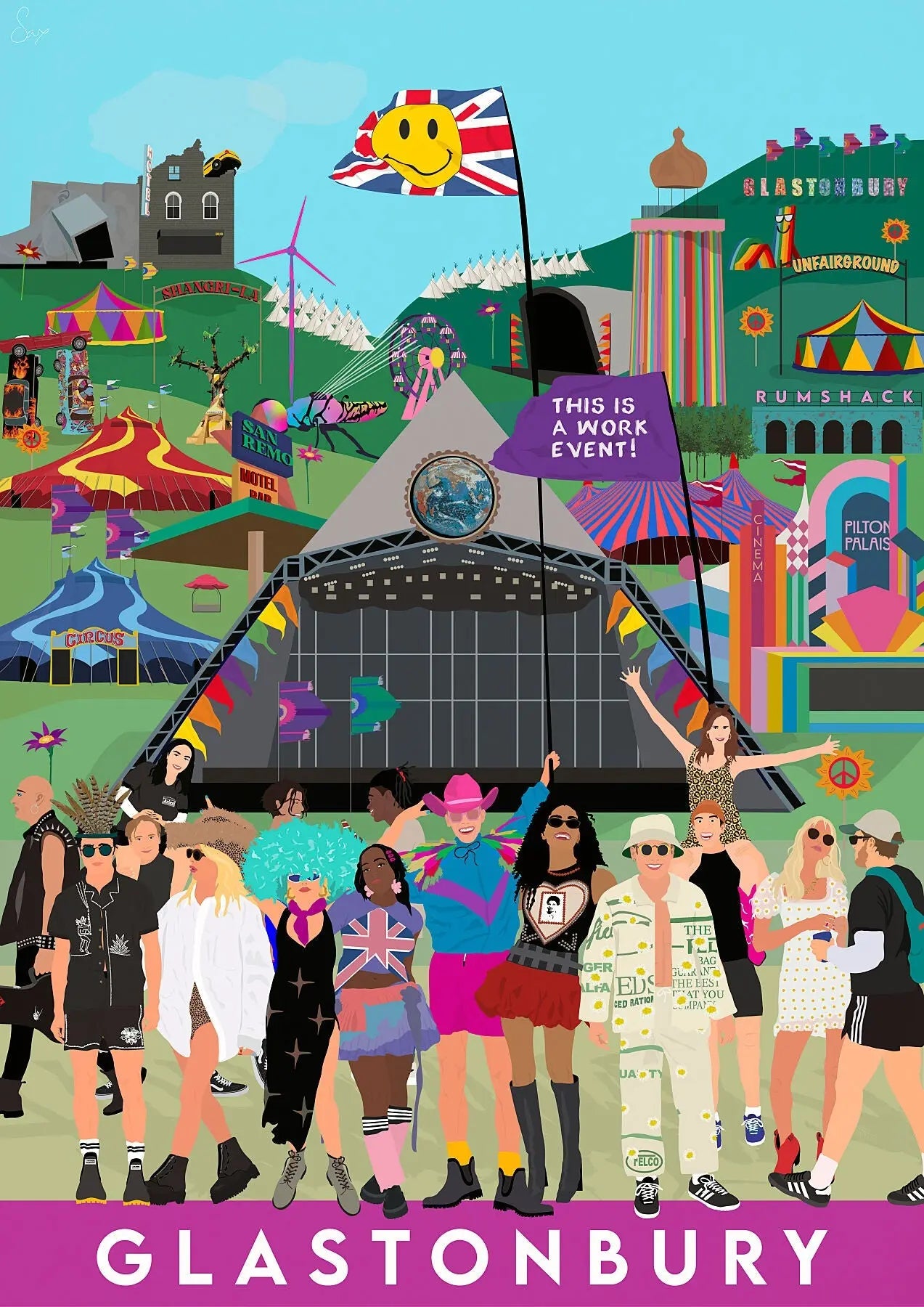 Glastonbury Festival Travel art by SAX Doodle