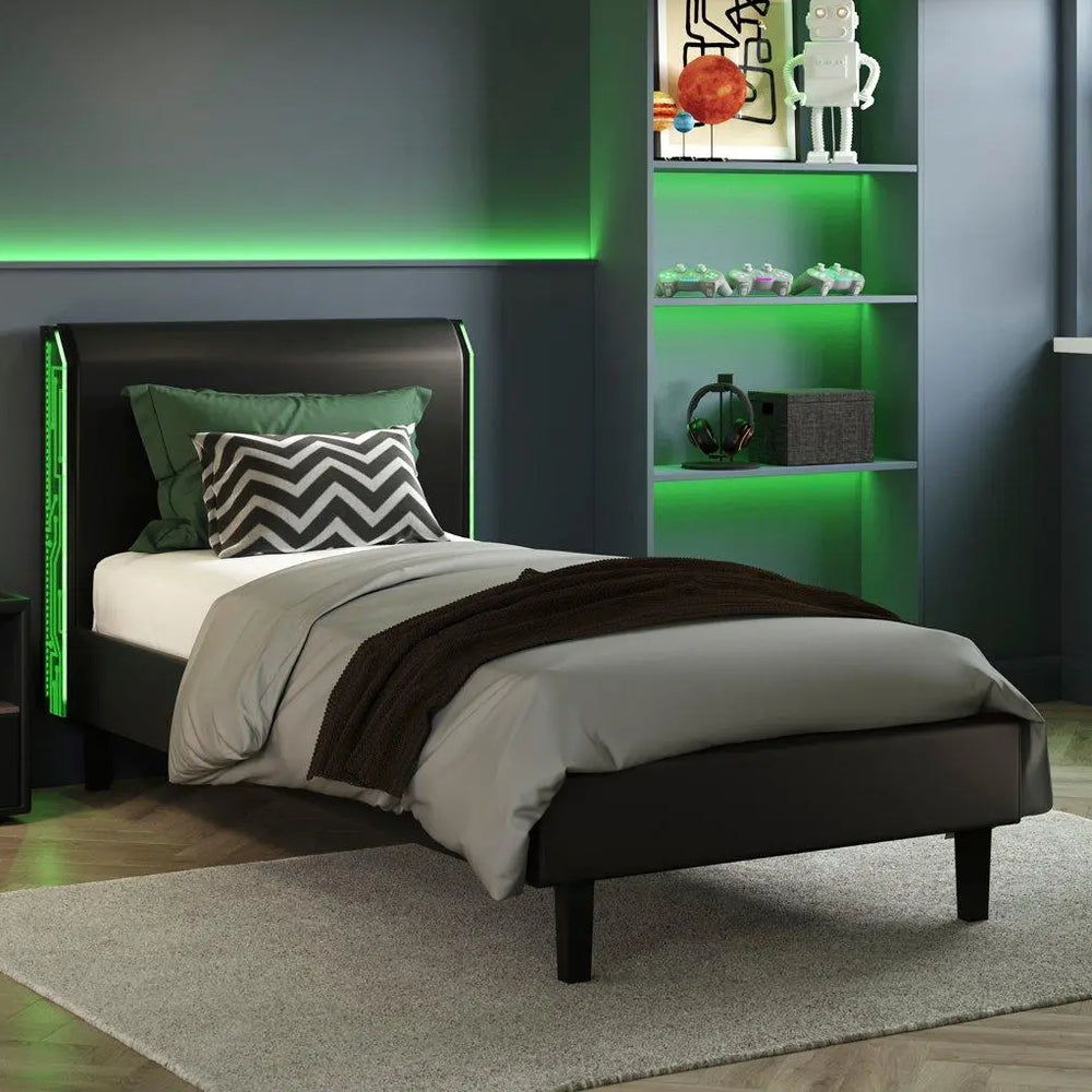 Glitch Kids Upholstered Bed Frame - Black Dreams