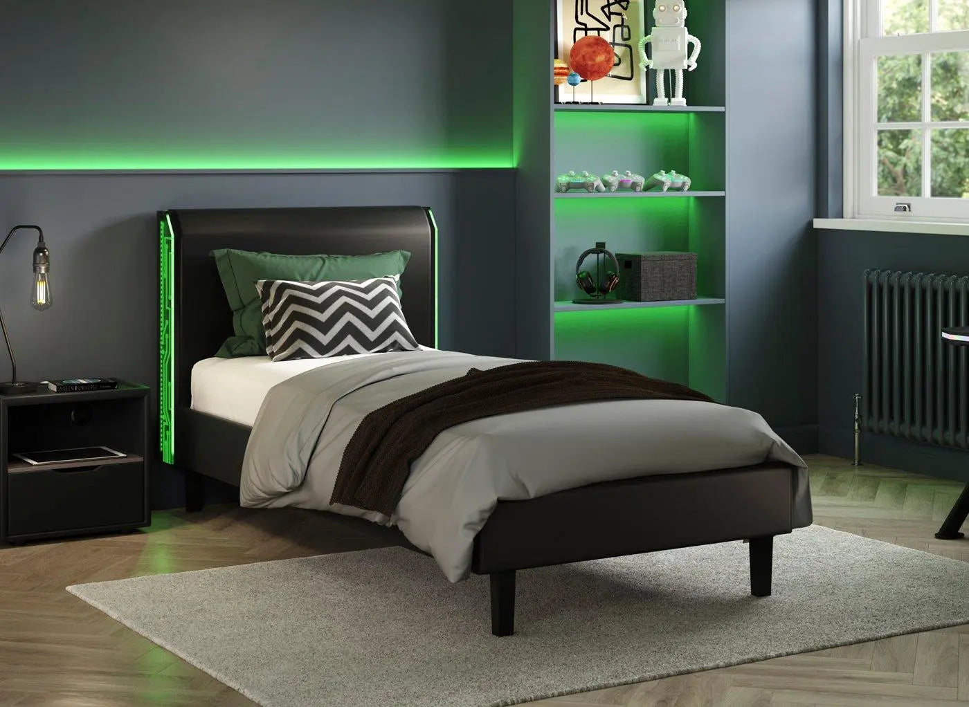 Glitch Kids Upholstered Bed Frame - Black Dreams