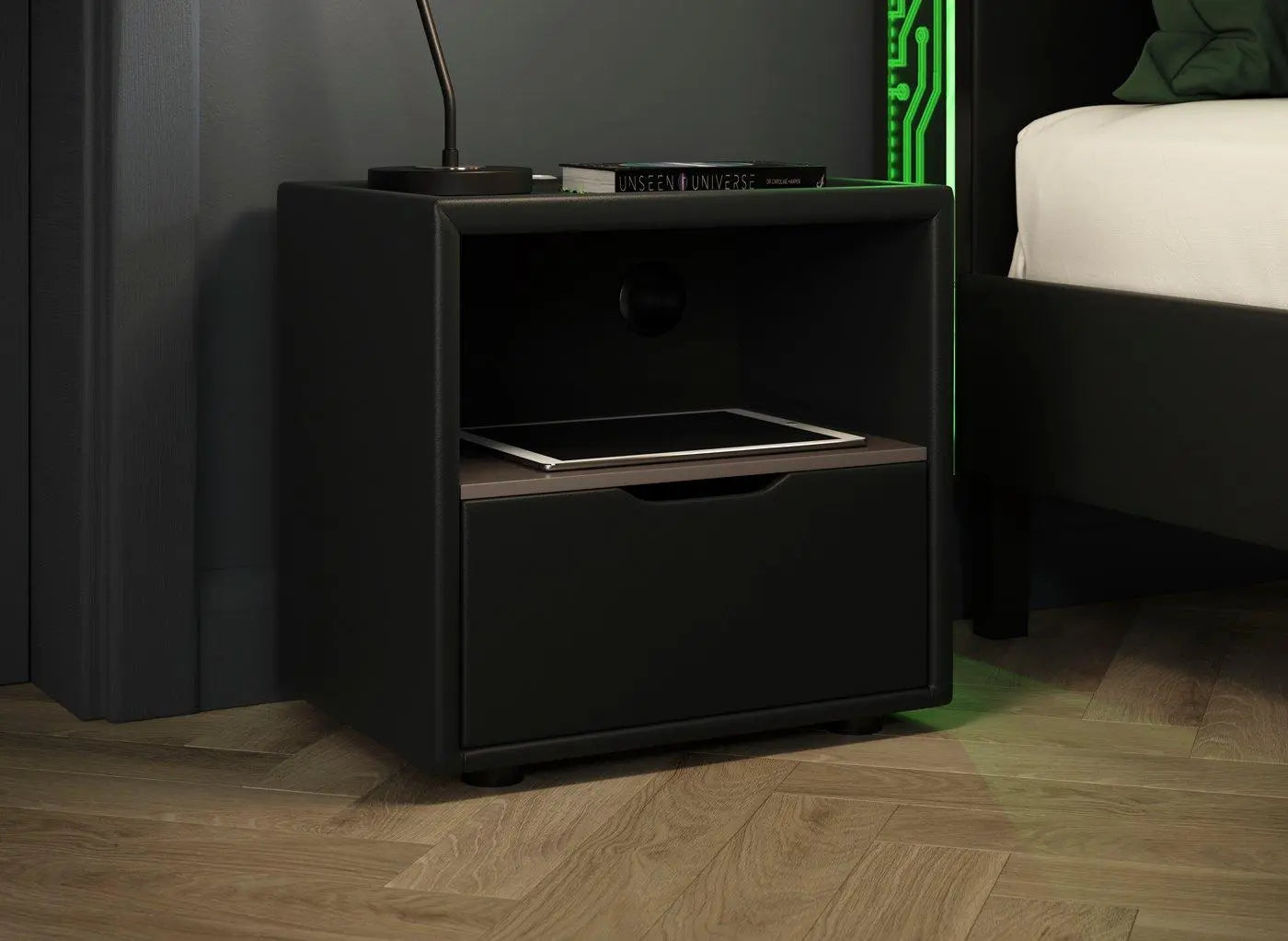 Glitch Upholstered Bedside Table - Black Dreams