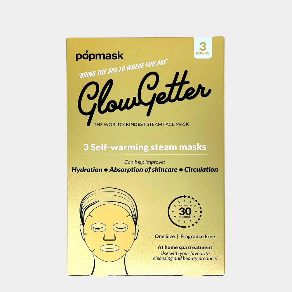 Glow Getter Full-Face Mask – 3 Pack | Self-Warming Facial Mask for De-Puffing, Stress Relief & Relaxation Popmask
