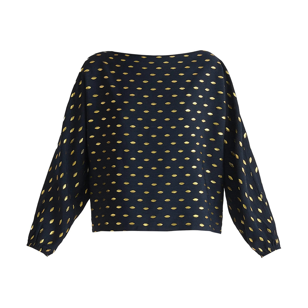 Gold Foil Print Boat Neck Top Paisie