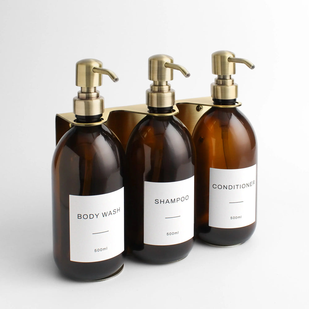 Gold Wall Bracket & Amber Glass Dispenser Set Namie Home