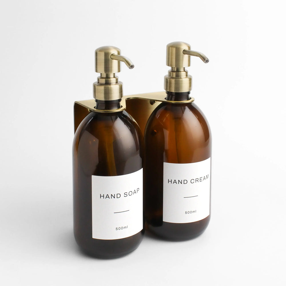 Gold Wall Bracket & Amber Glass Dispenser Set Namie Home