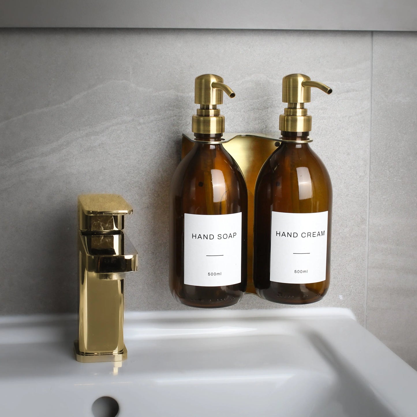 Gold Wall Bracket & Amber Glass Dispenser Set Namie Home