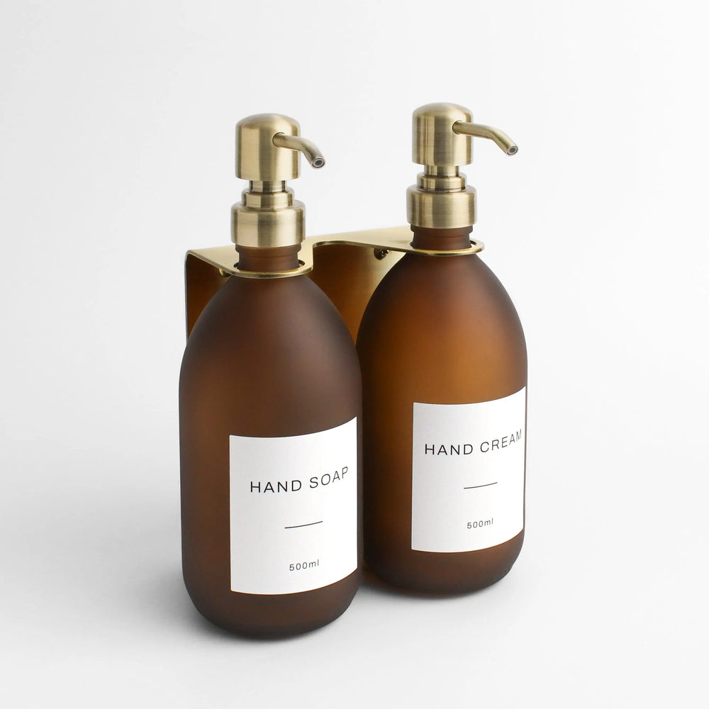 Gold Wall Bracket & Frosted Amber Glass Dispenser Set Namie Home