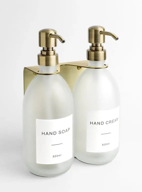Gold Wall Bracket & Frosted White Glass Dispenser Set Namie Home