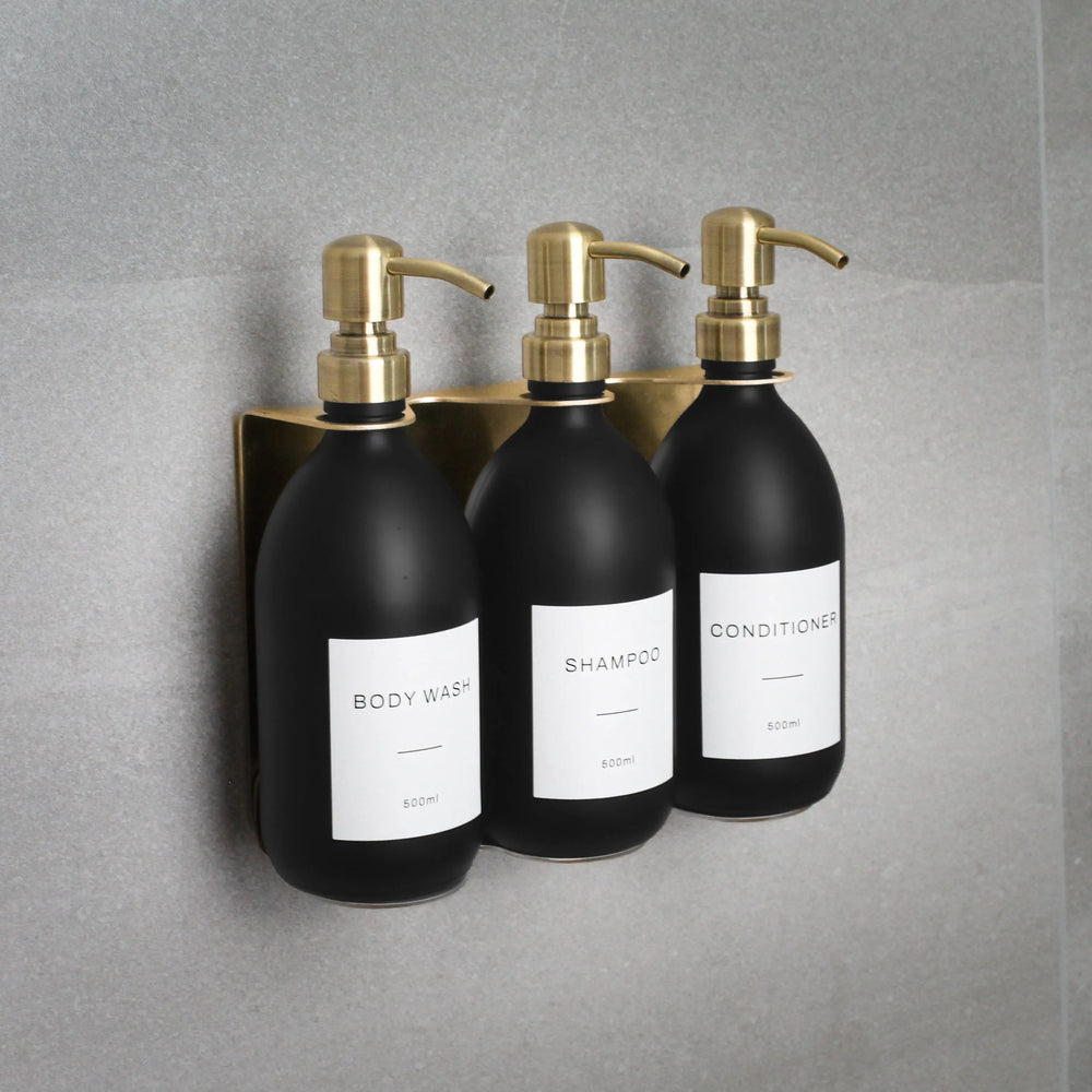 Gold Wall Bracket & Matte Black Dispenser Set Namie Home