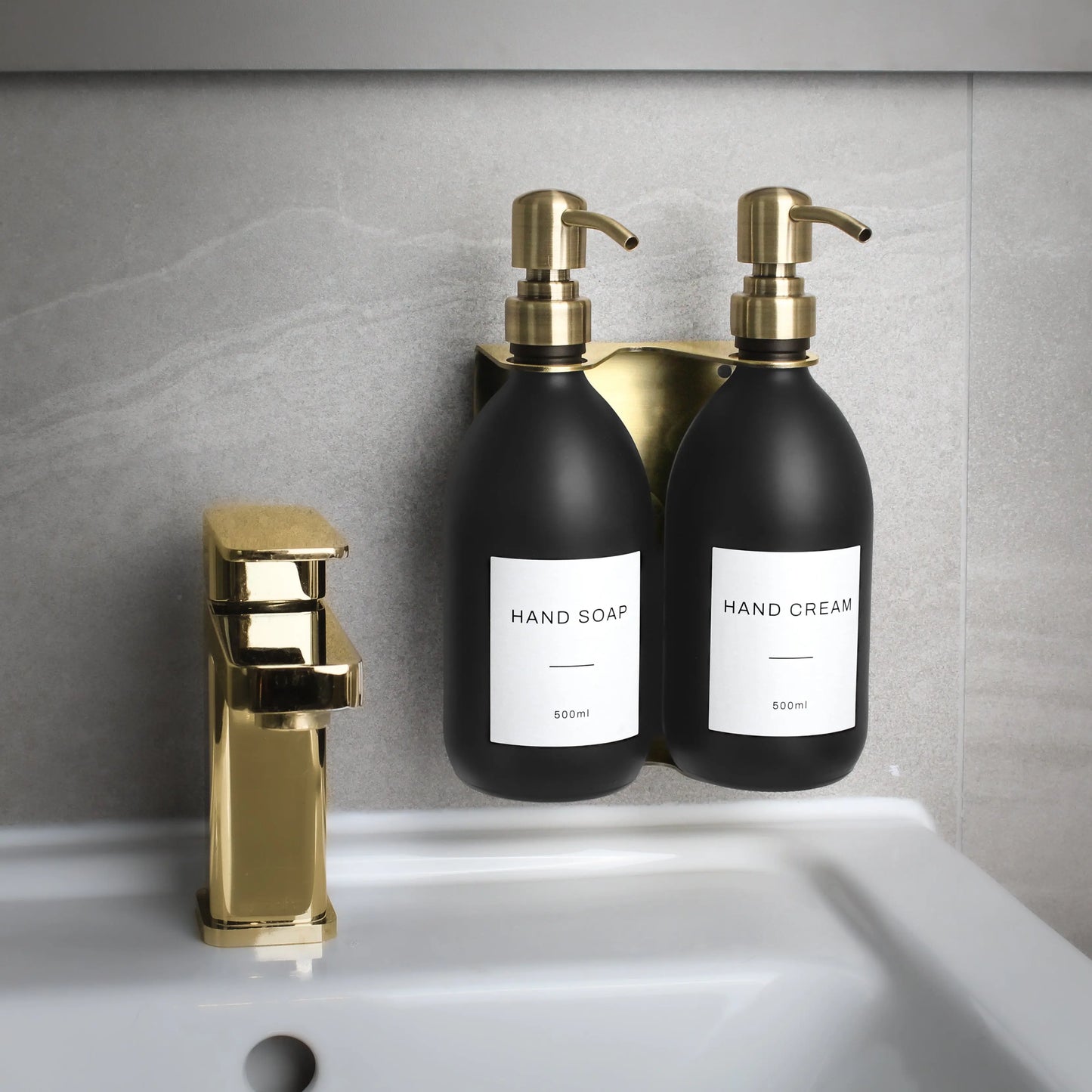 Gold Wall Bracket & Matte Black Dispenser Set Namie Home