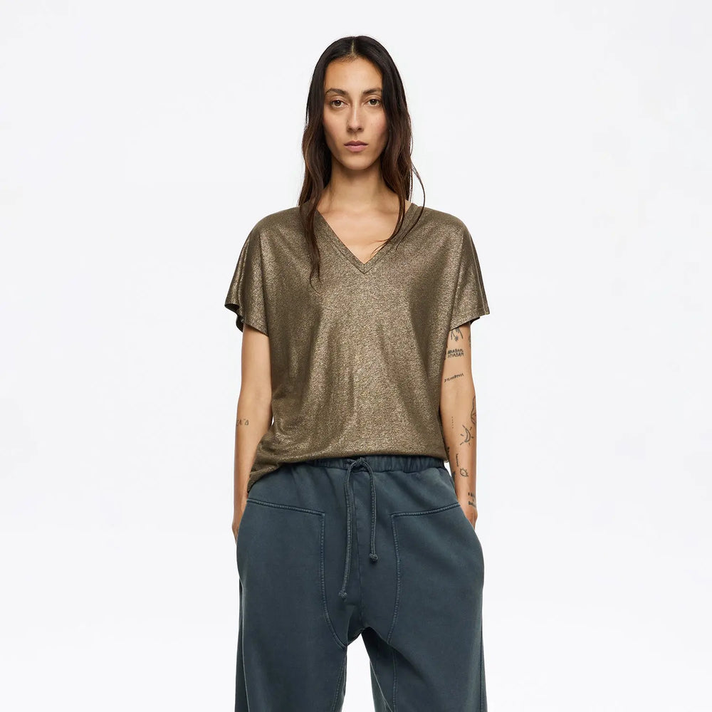 Gold lurex V-neck T-shirt Bimba y Lola UK