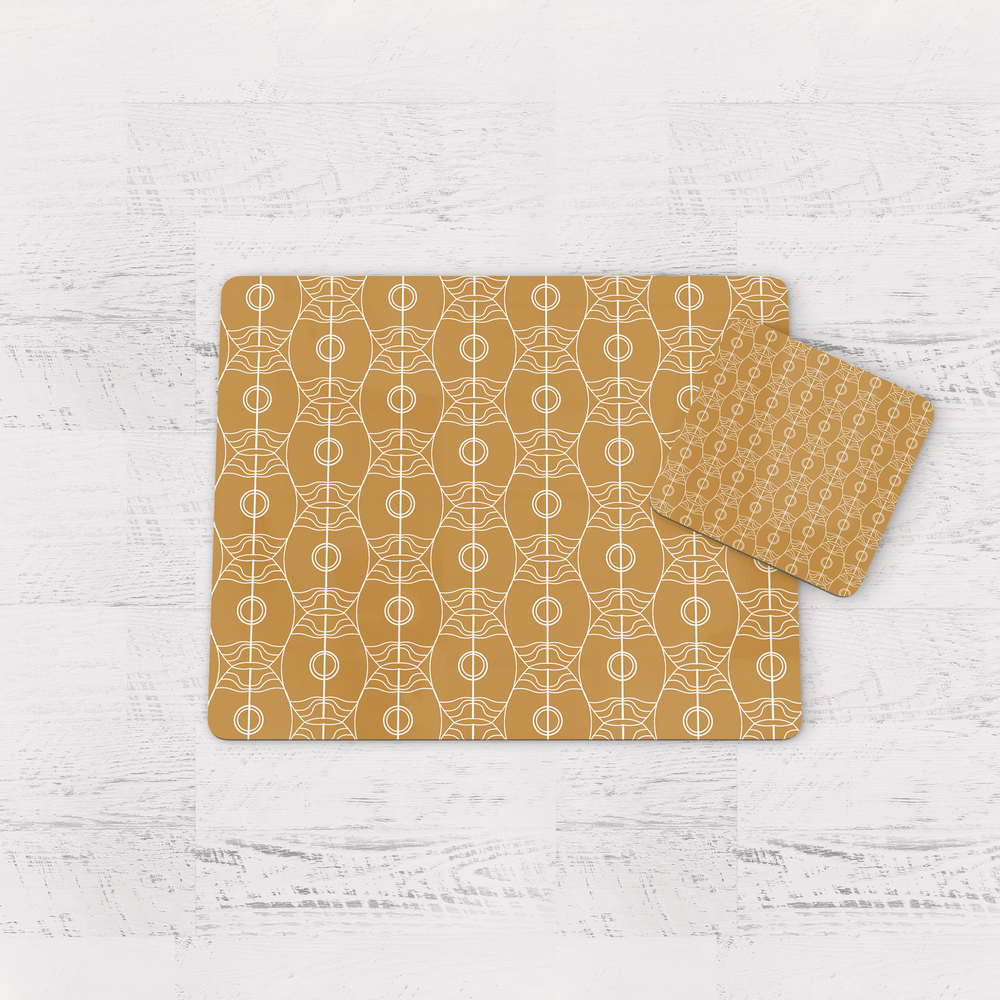 Gold Art Nouveau Retro Geometric Placemats, Set of 4 or Set of 6 Shadow bright