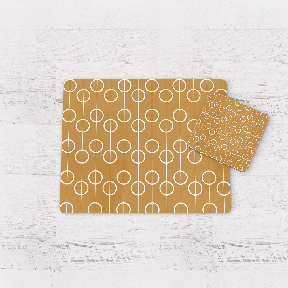Gold Retro Geometric Circles Placemats, Set of 4 or Set of 6 Shadow bright