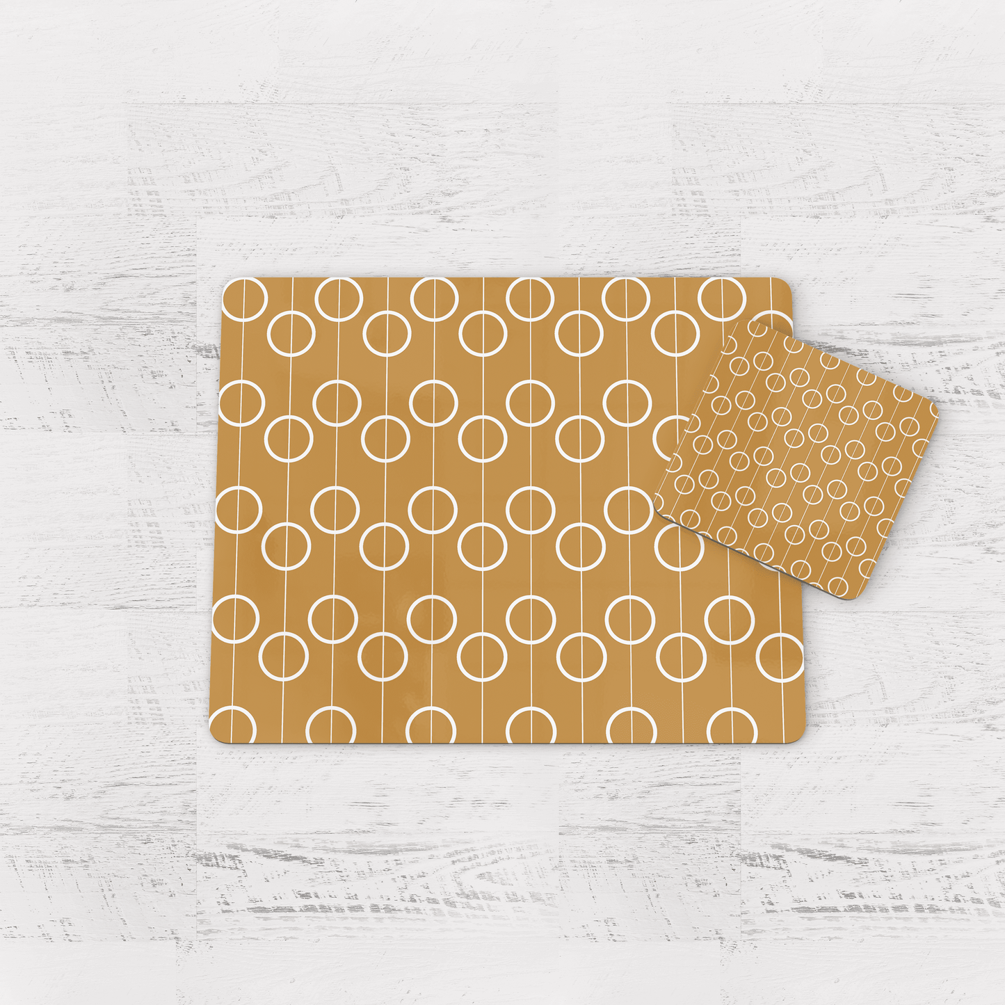 Gold Retro Geometric Circles Placemats, Set of 4 or Set of 6 Shadow bright