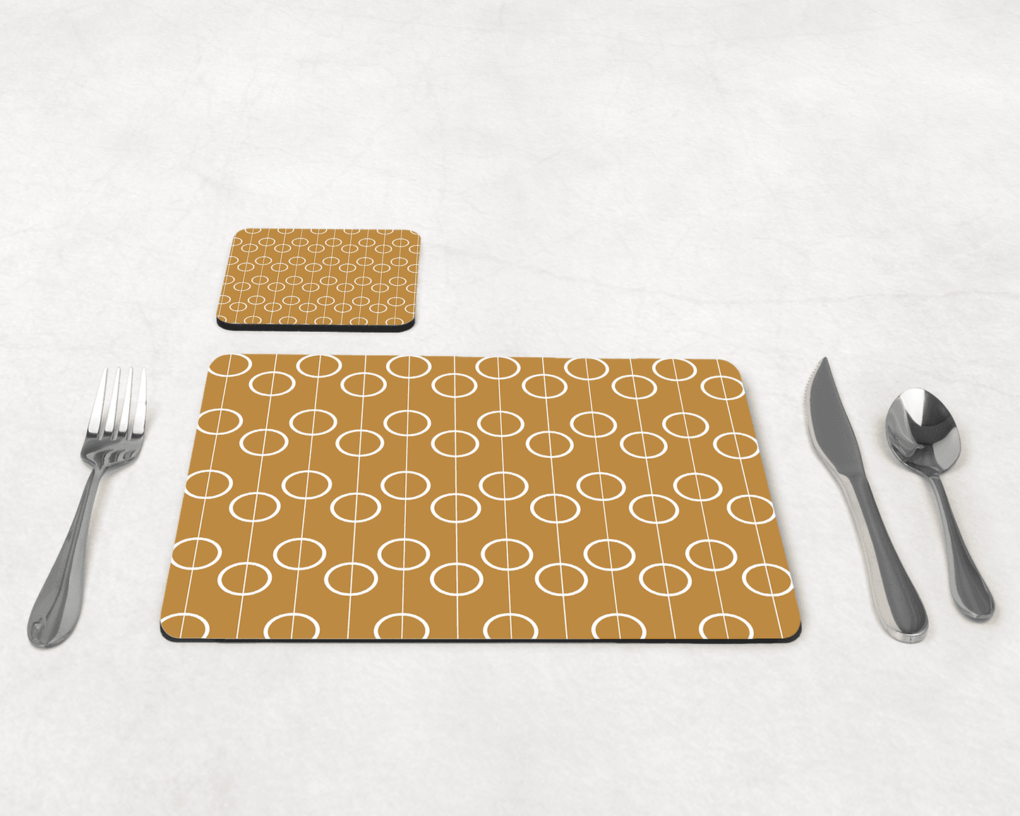 Gold Retro Geometric Circles Placemats, Set of 4 or Set of 6 Shadow bright