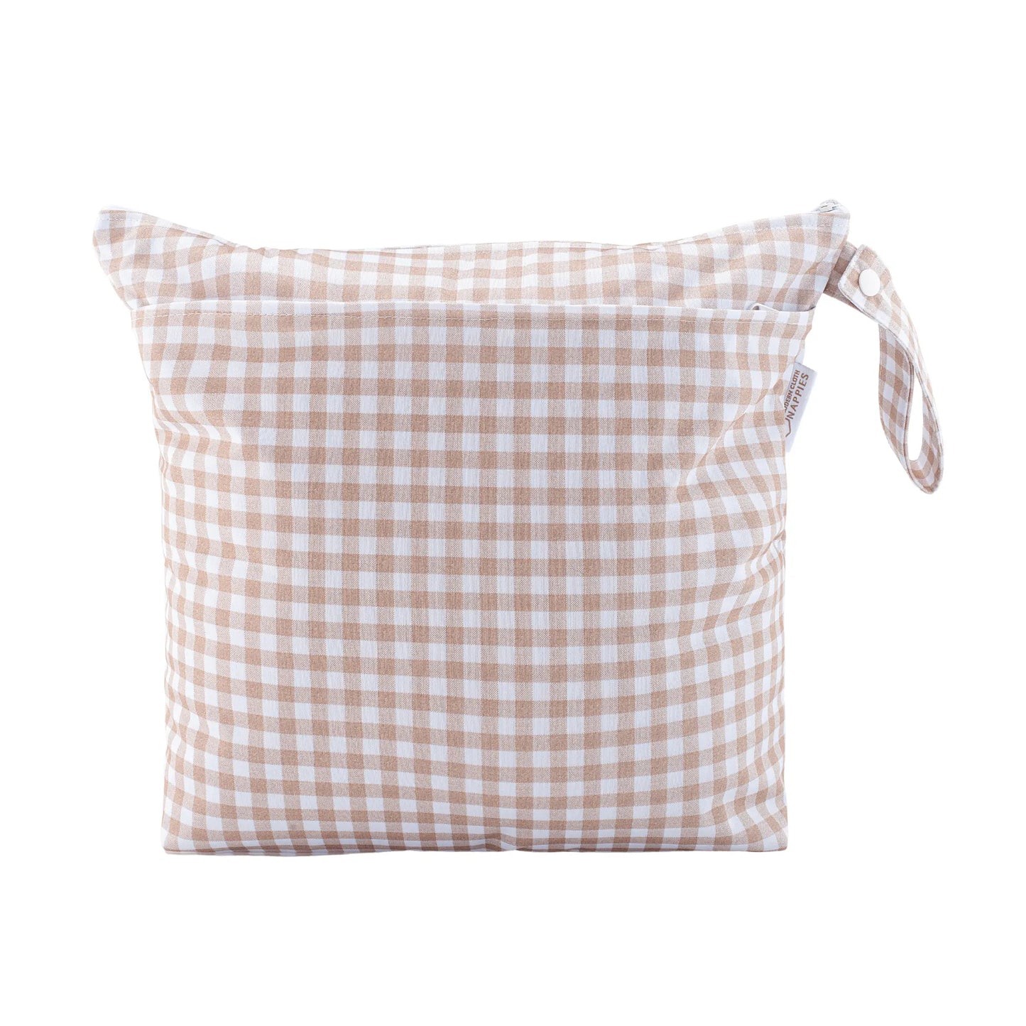 Grab & Go Nappy Wet Bags  With Handle - Gingham Taupe Modern Cloth Nappies