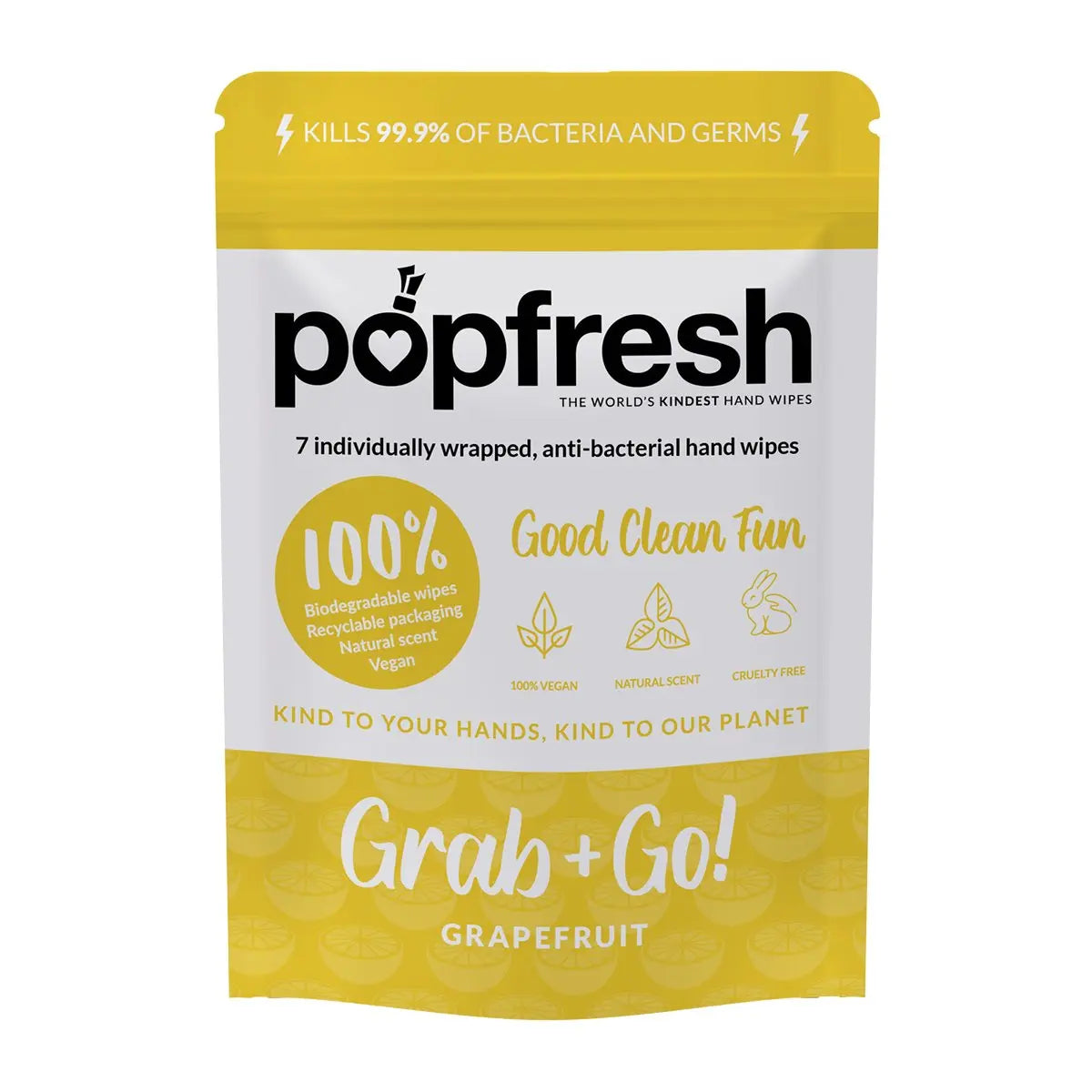 Grapefruit scented antibacterial hand wipes Popmask London
