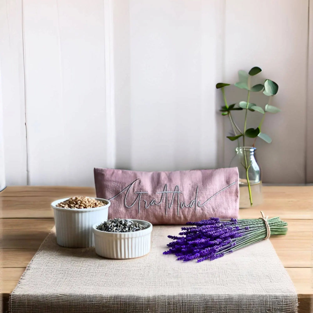 Gratitude Embroidered Linen and Lavender Eye Pillow The Norfolk Eye Pillow Company