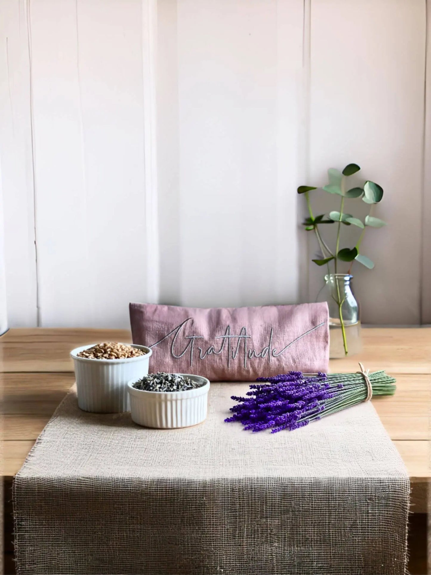 Gratitude Embroidered Linen and Lavender Eye Pillow The Norfolk Eye Pillow Company
