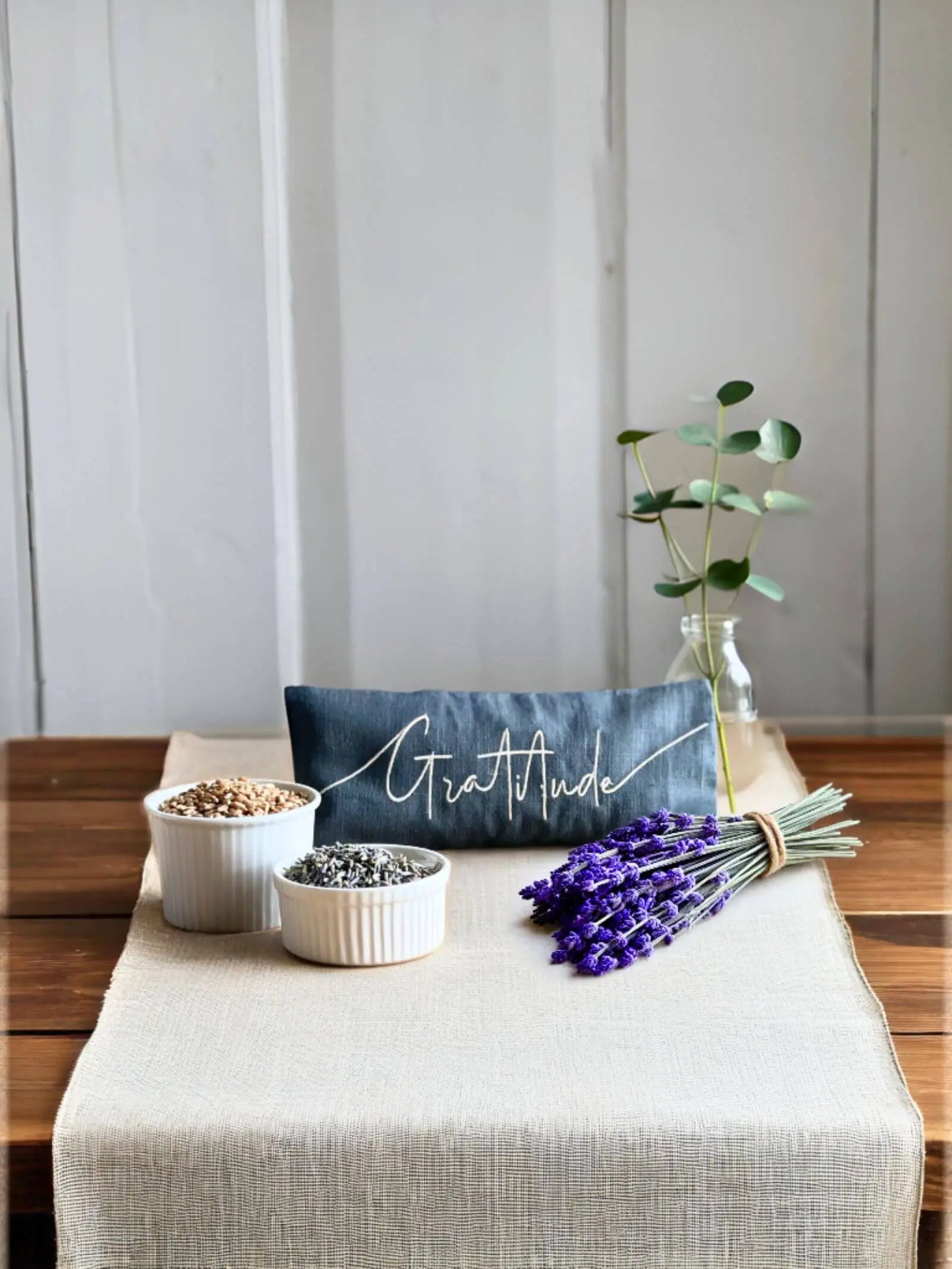 Gratitude Embroidered Linen and Lavender Eye Pillow The Norfolk Eye Pillow Company
