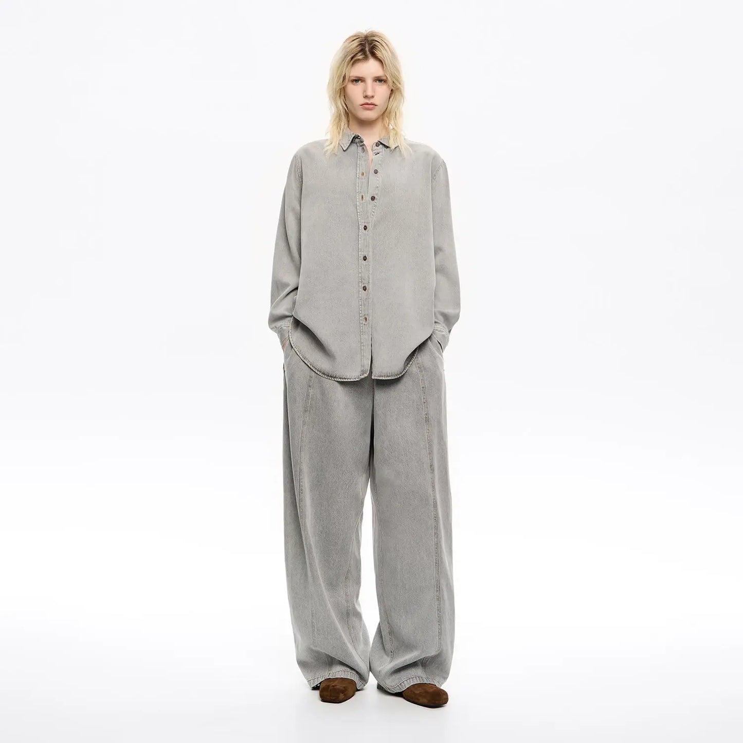 Gray fluid denim wide leg trousers Bimba y Lola UK