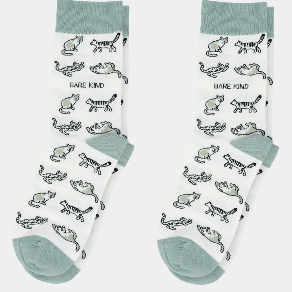 Green Cat Pet Pair Bamboo Sock Set Bare Kind