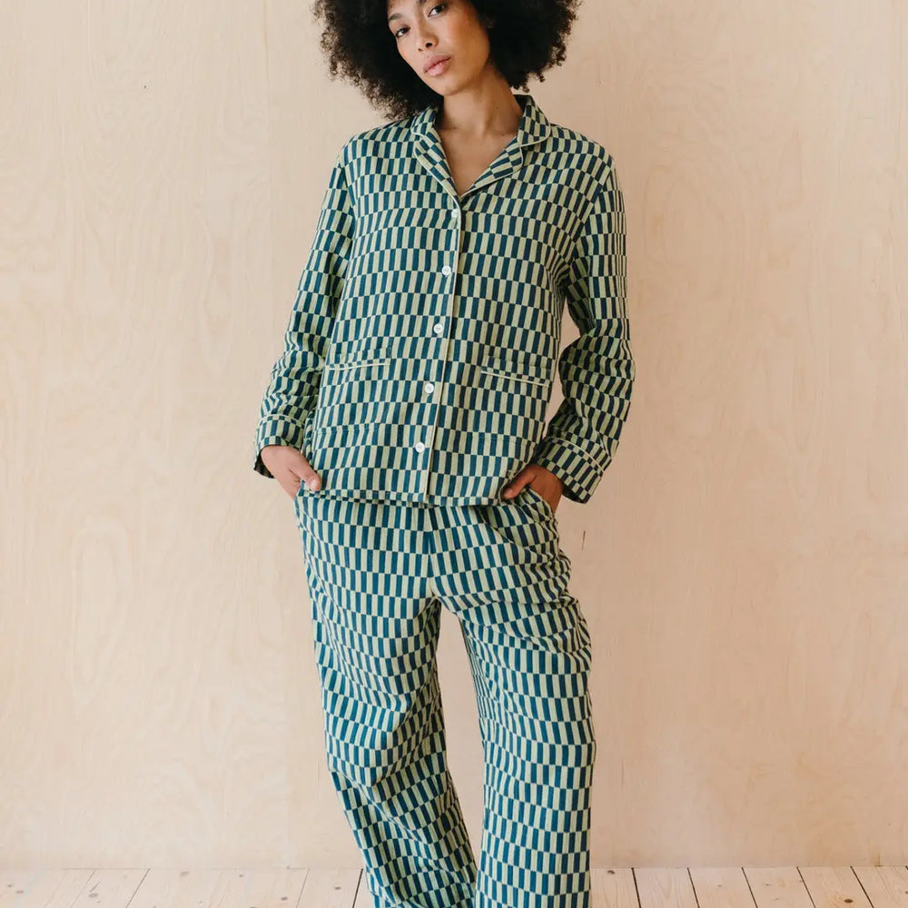 Green Checkerboard Cotton Pyjama Trouser Set TartanBlanketCo