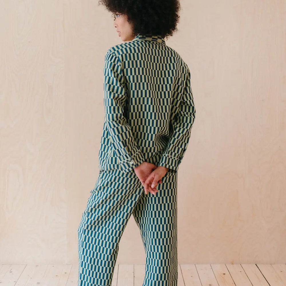 Green Checkerboard Cotton Pyjama Trouser Set TartanBlanketCo