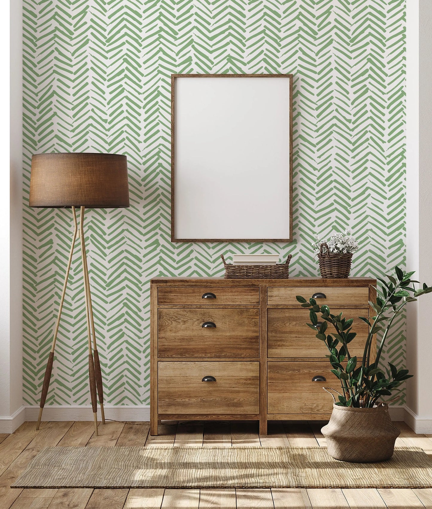 Green Chevron Wallpaper Peel and Stick | Self Adhesive Herringbone Wall Paper | Geometric Removable Wall Decor | Minimalistic Boho Tribal ClickWalls