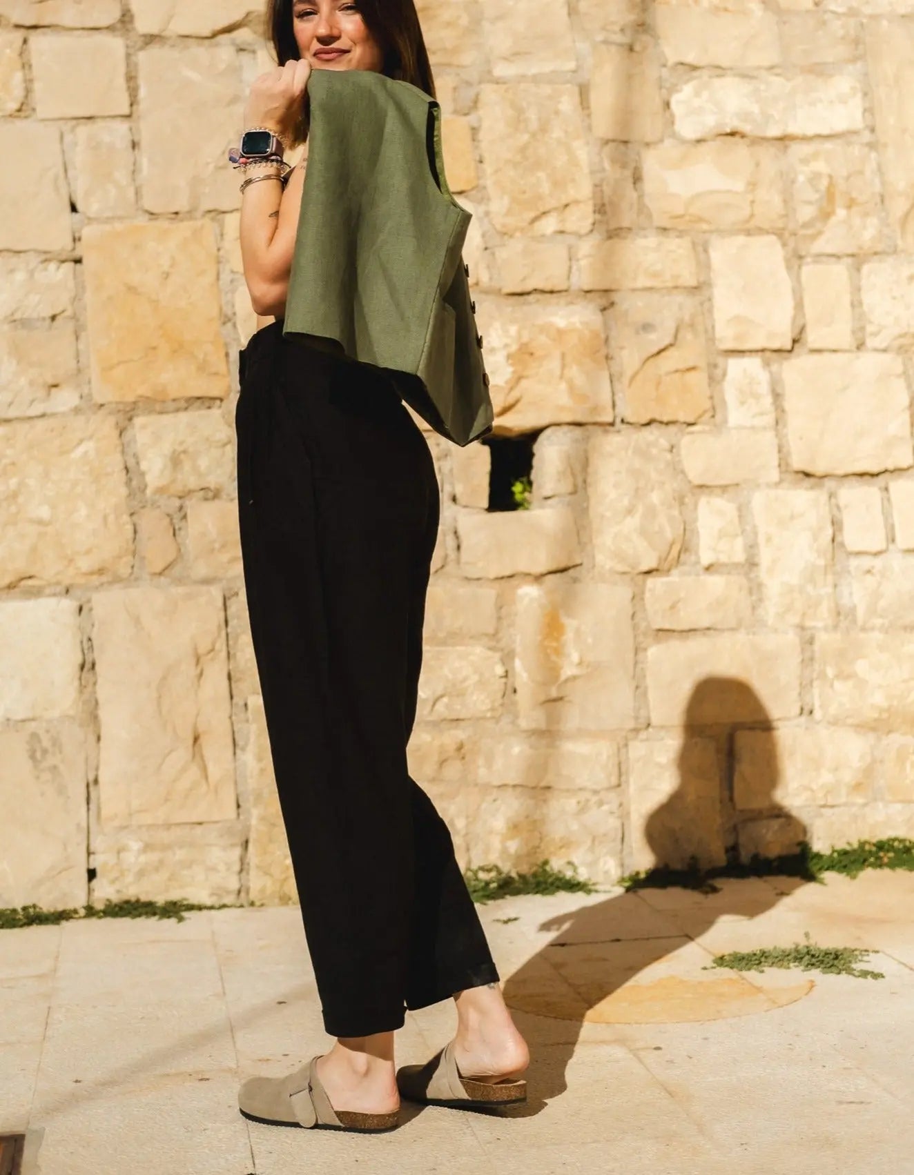 Green Cotton Linen Waistcoat Naree Clothing