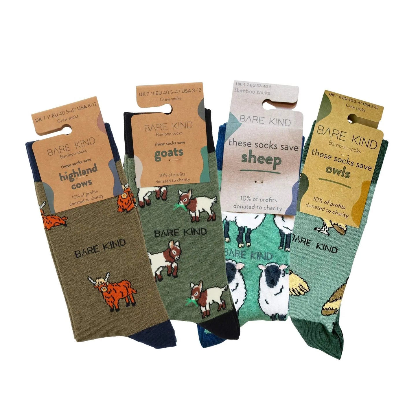 Green Farm Animals Bundle of 4 Bamboo Sock Set Bare Kind