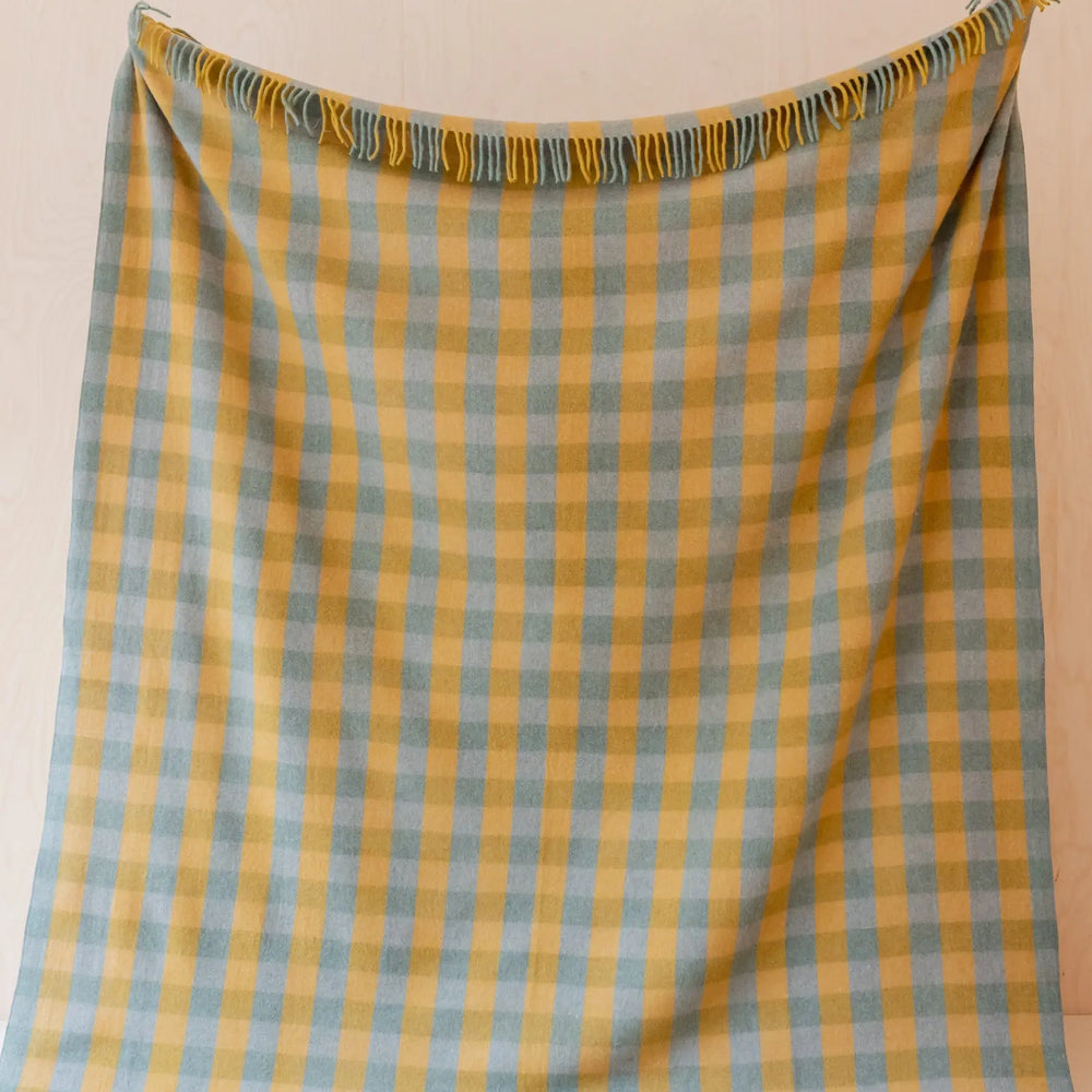 Green Gingham Wool Blanket TartanBlanketCo