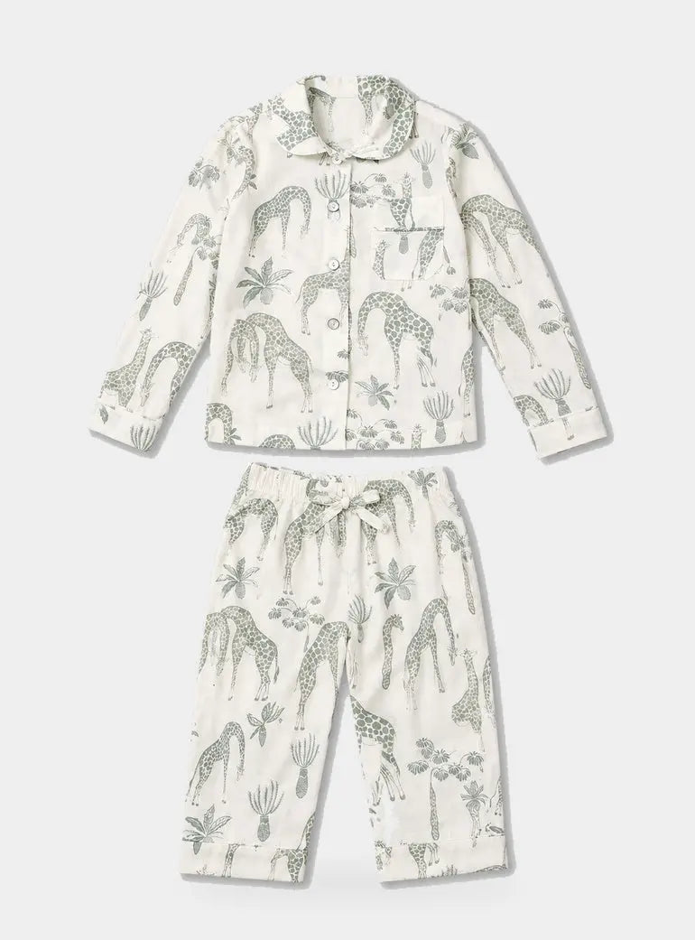 Green Giraffes Girls Pyjama Trouser Set Woodstock Laundry