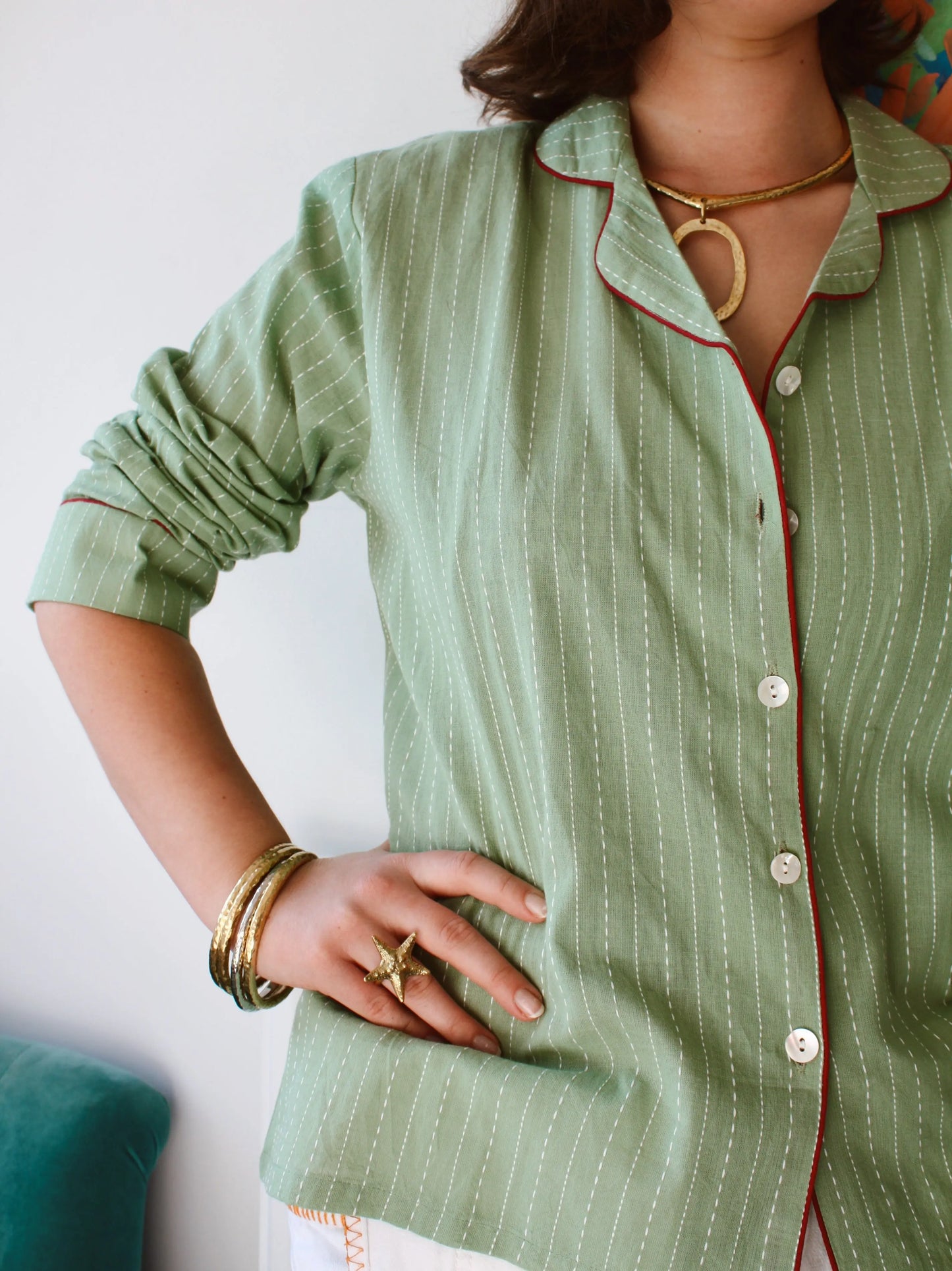 Green Handloom Women's Pyjama Trouser Set Madder & More