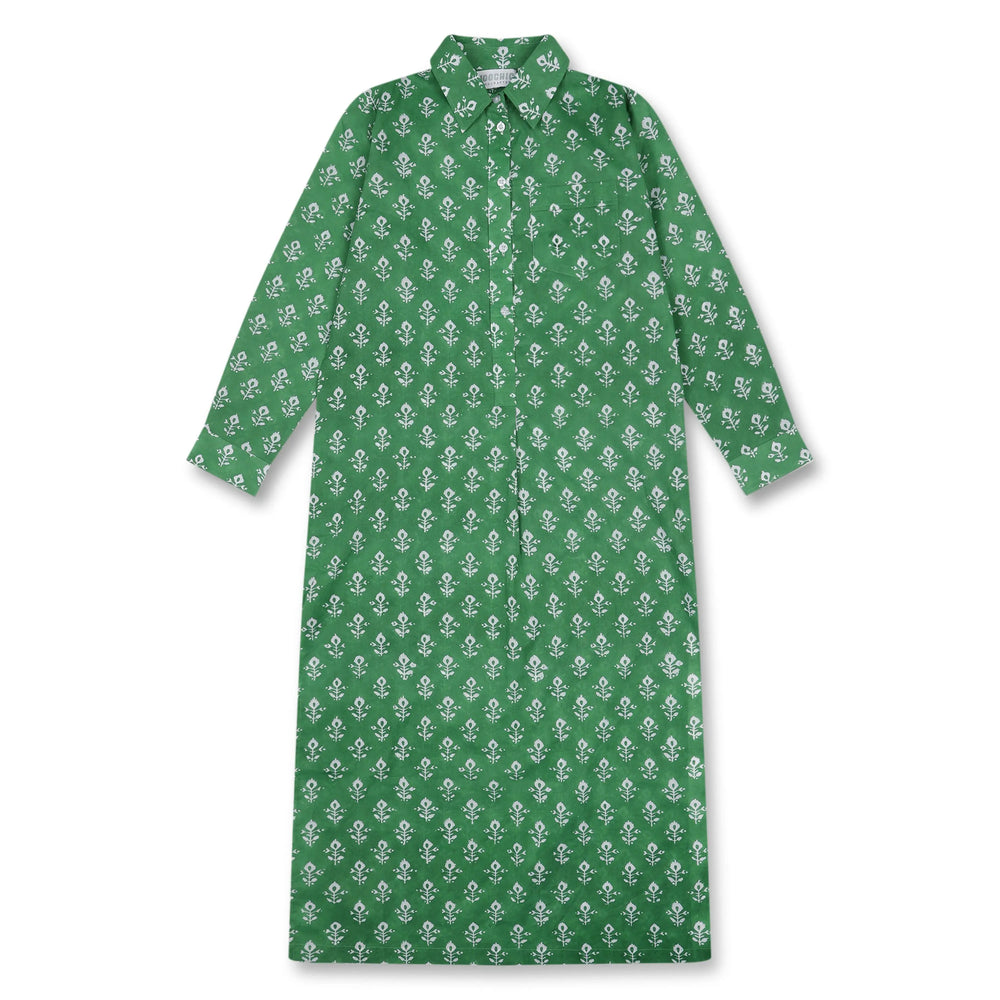 Green Keya Block Printed Beach Shirt Dress Moochic