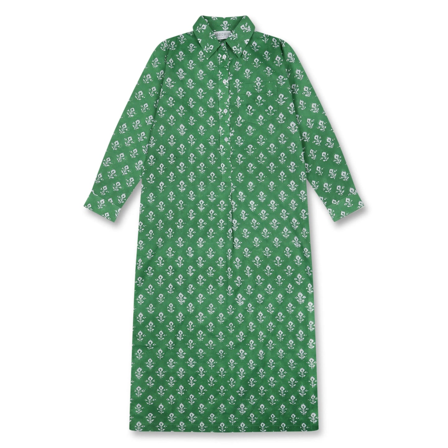 Green Keya Block Printed Beach Shirt Dress Moochic