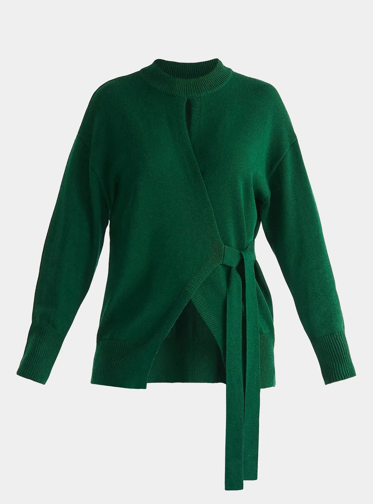 Green Open Front Mock Neck Wrap Jumper Paisie