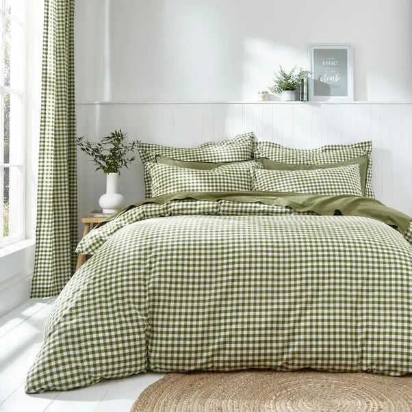 Green Portloe Woven Gingham Duvet Cover & Pillowcase Set Dunelm
