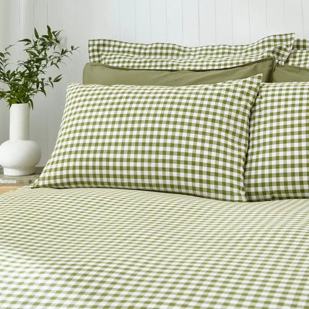 Green Portloe Woven Gingham Duvet Cover & Pillowcase Set Dunelm