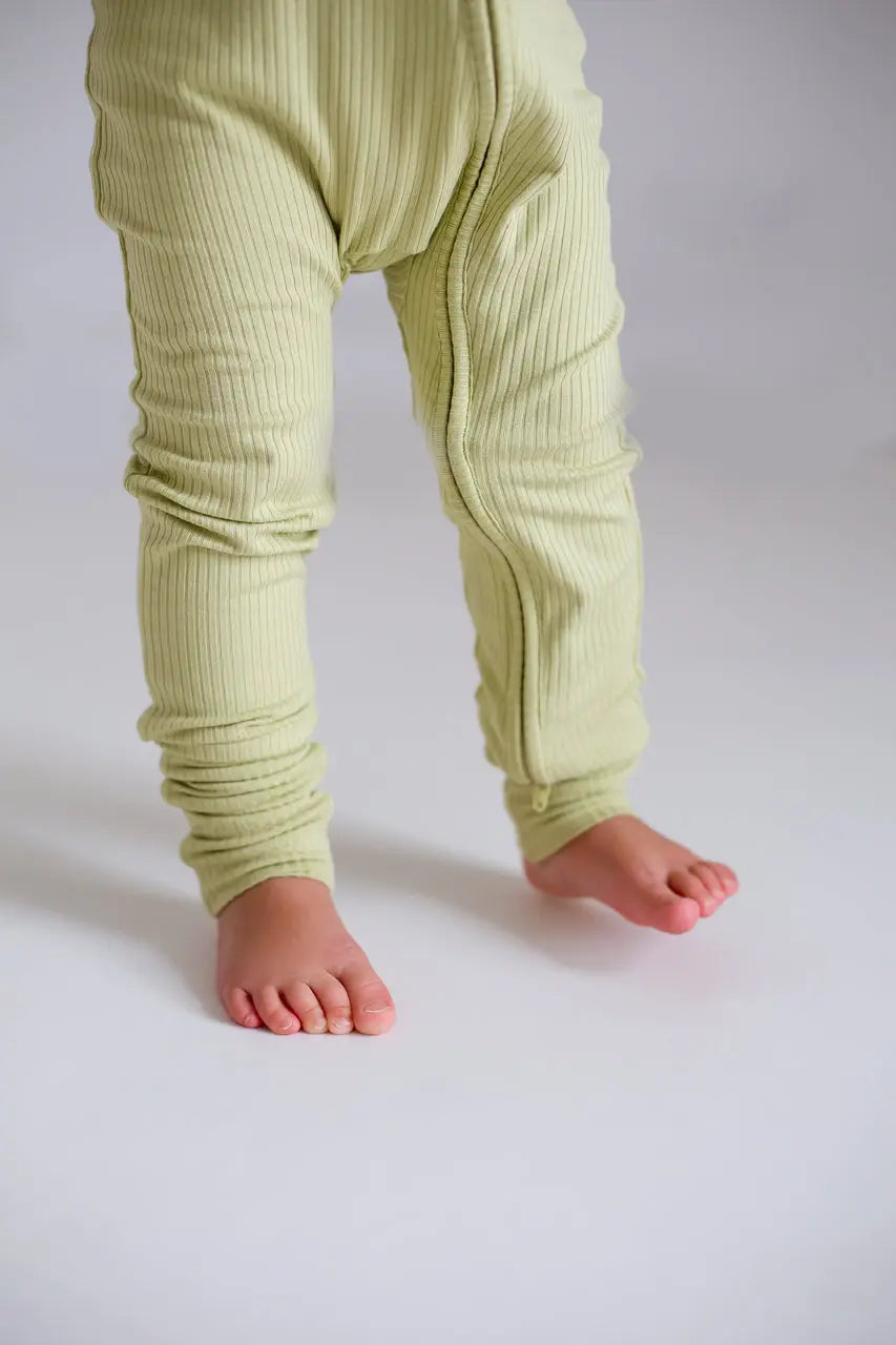 Green Ribbed Bamboo Zip Sleepsuit One Piece Cozy Crew Club