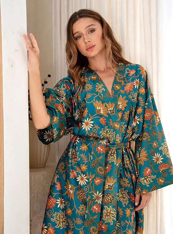 Green Silk Blend Kimono Robe SUKARA