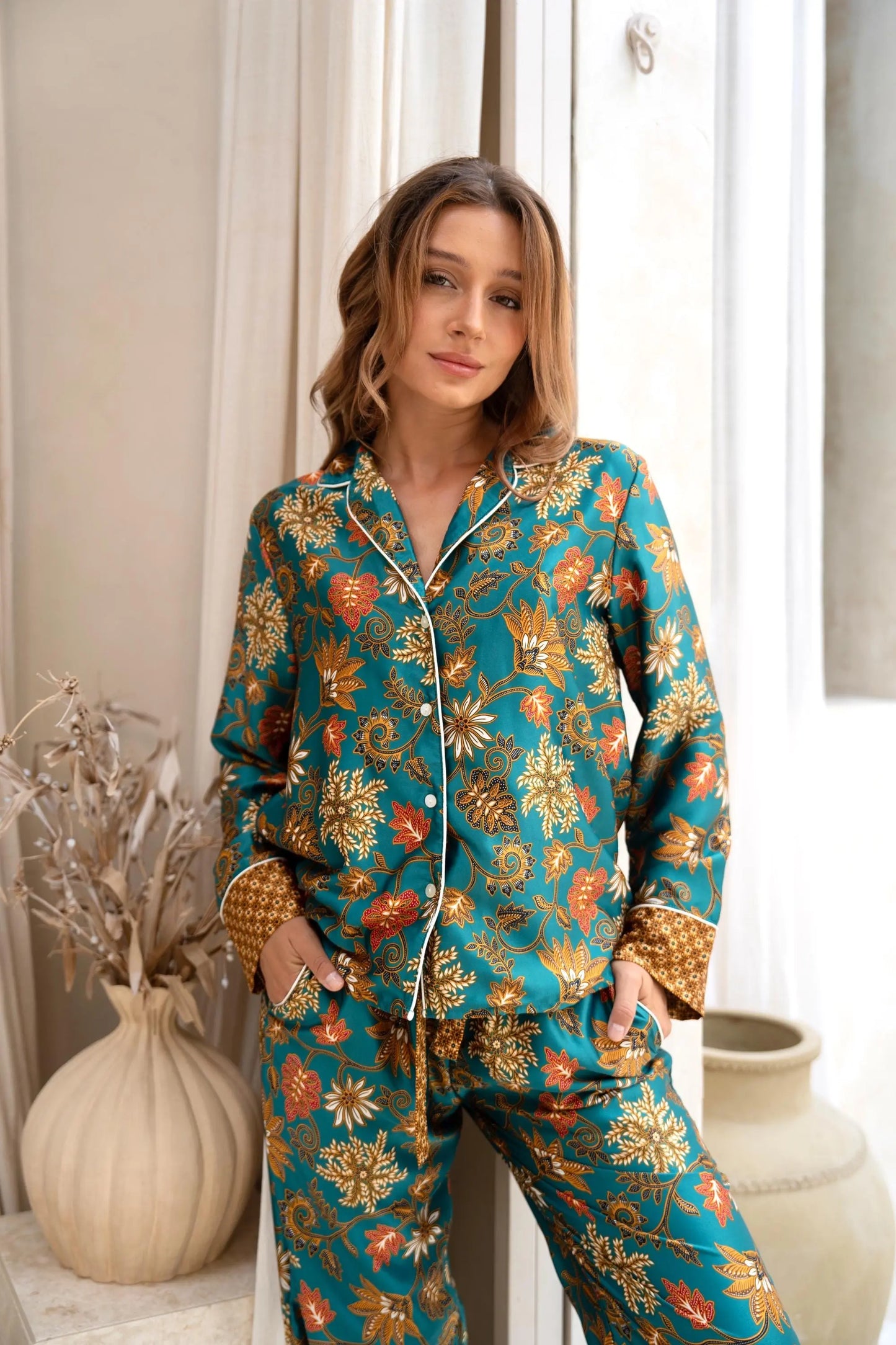 Green Silk Blend Pyjama Set SUKARA
