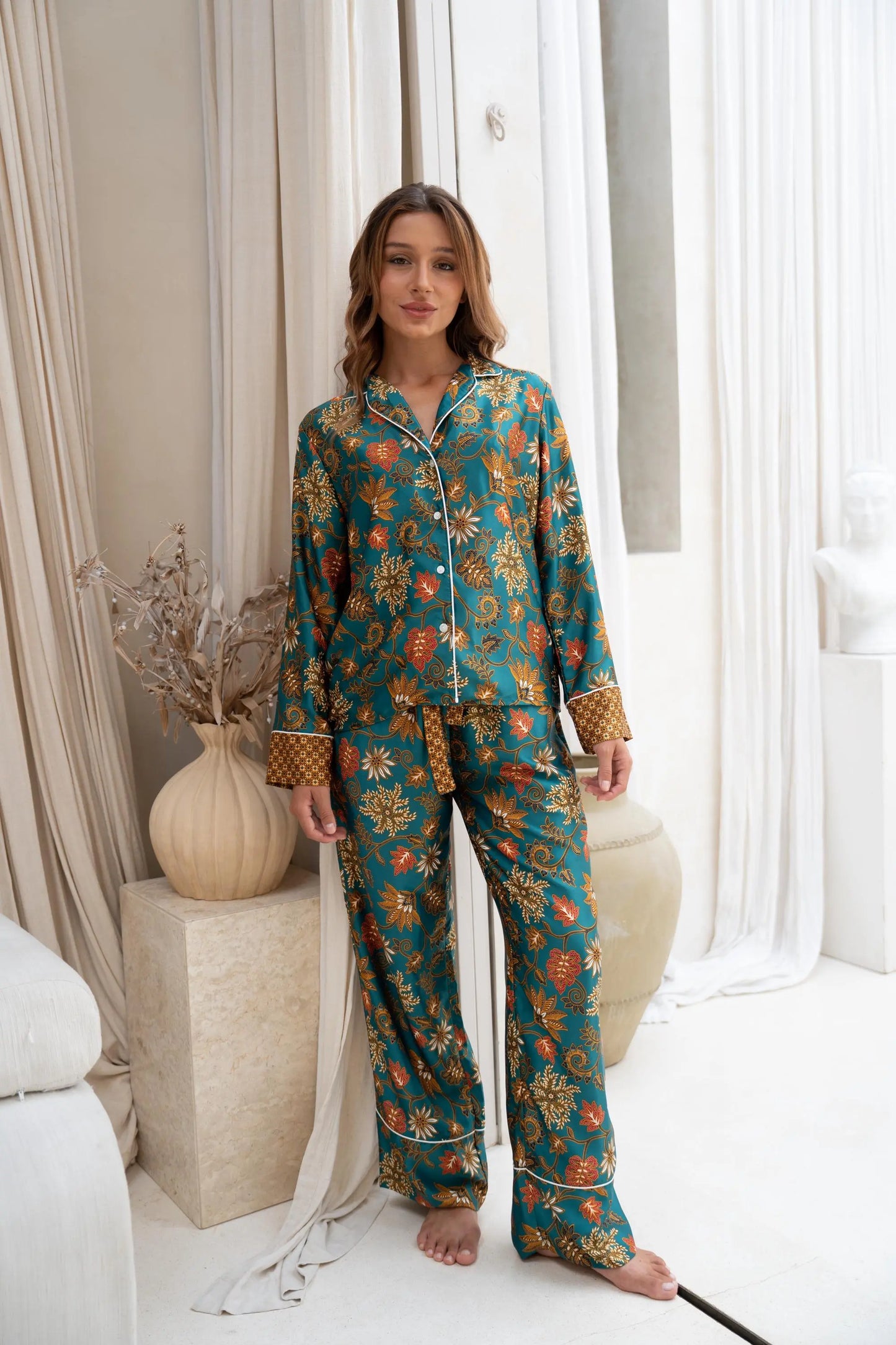Green Silk Blend Pyjama Set SUKARA