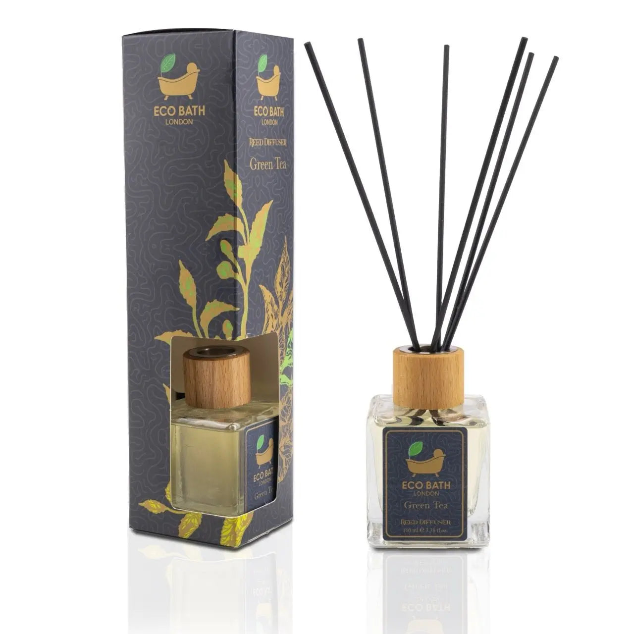 Green Tea Reed Diffuser - Refreshing Room Fragrance with Notes of Bergamot and Green Tea, 100ml (3.38 Fl.Oz) Eco Bath London